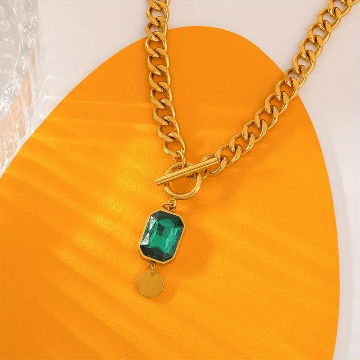 Posy Chain Emerald Pendant Necklace | Gold