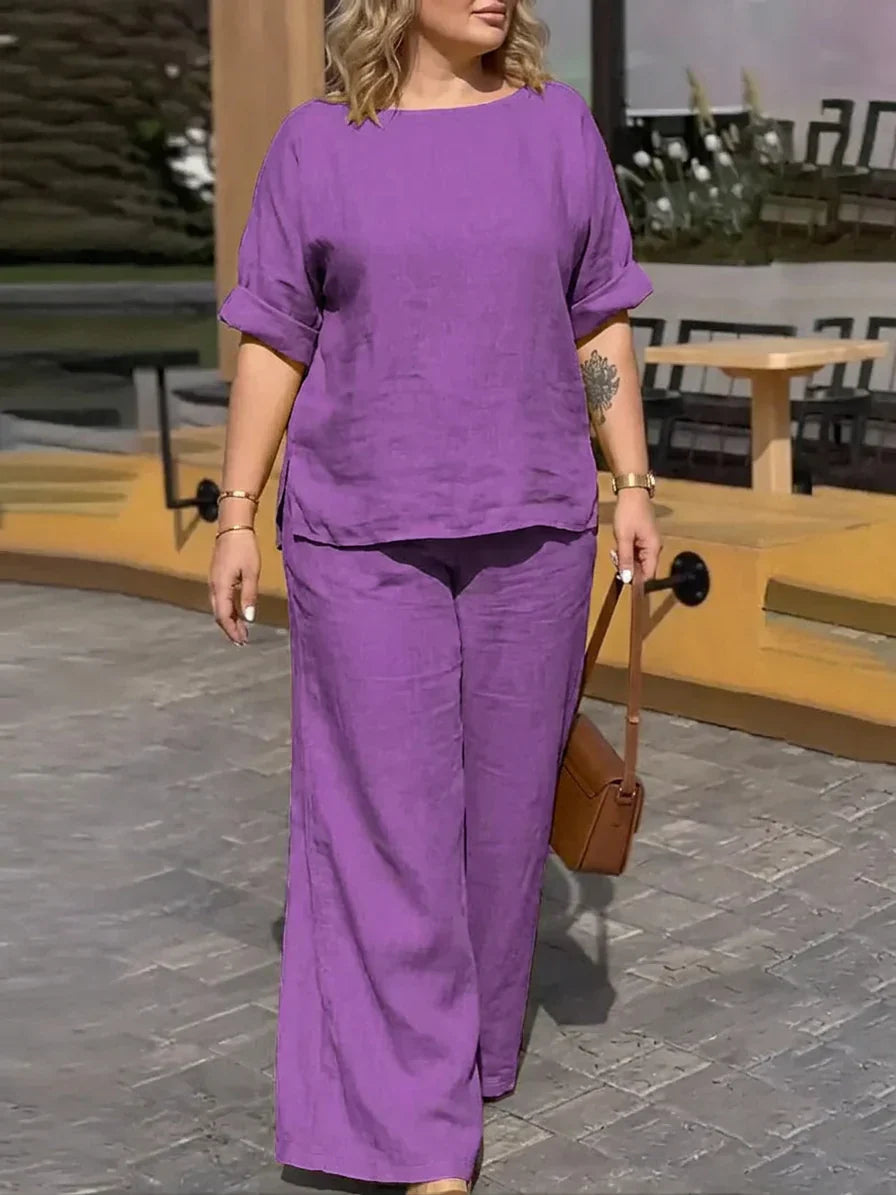 Elke - Women Round Neck Long Sleeve Pants Set