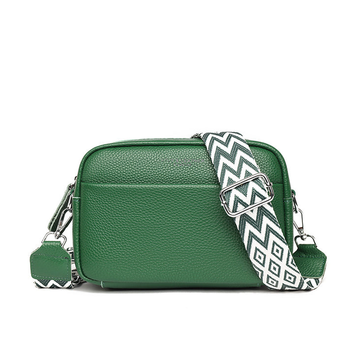 Leather camera crossbody bag with wide strap