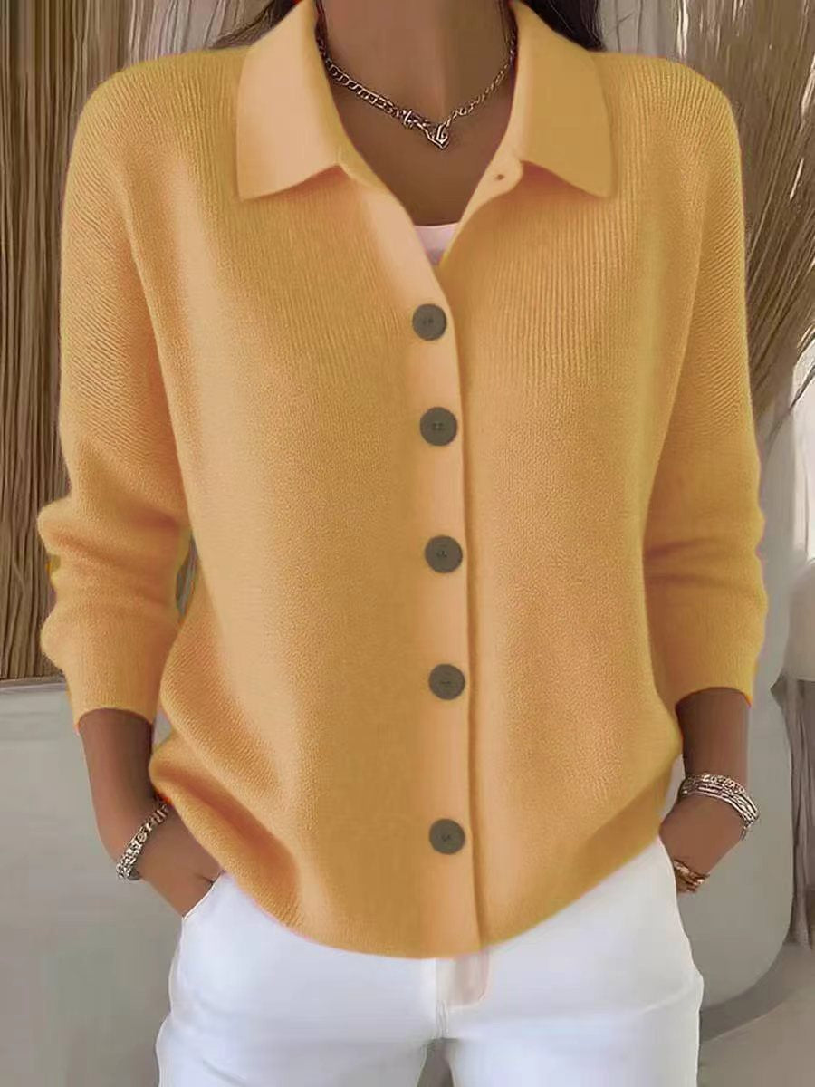 Knitted Lapel Cardigan, Button-Front Long Sleeve Sweater Coat