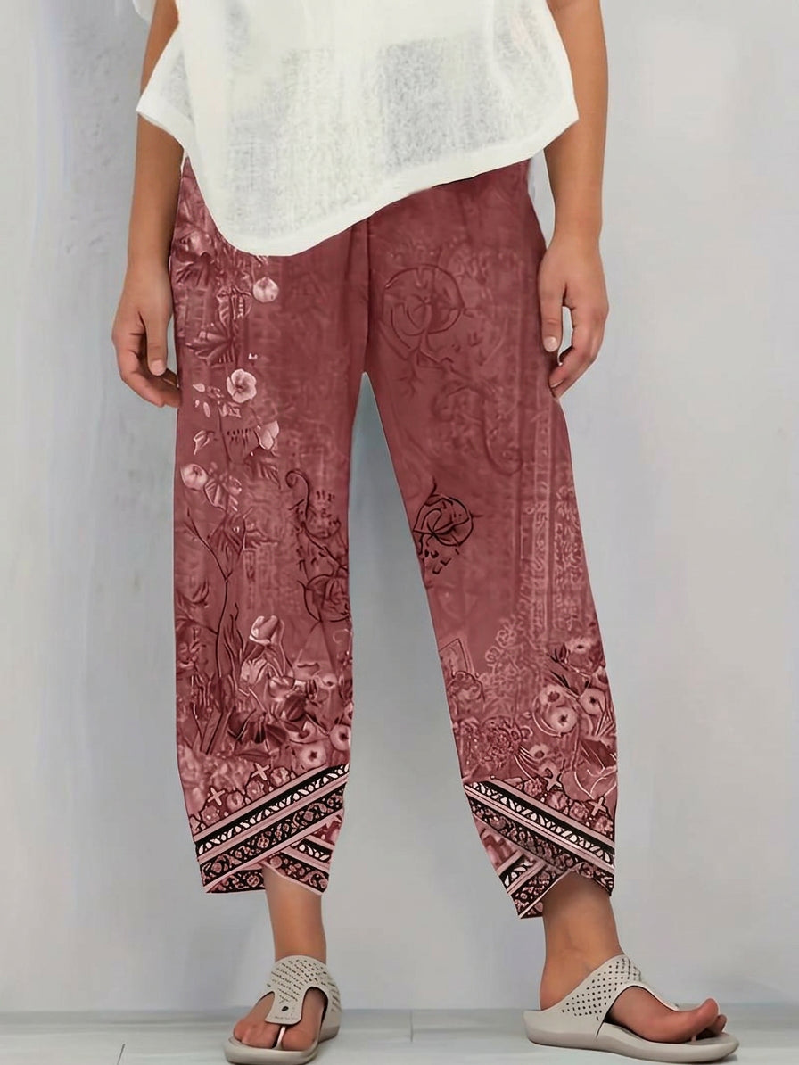 Olwen | Vintage Floral Capri Pant With Elastic Waist