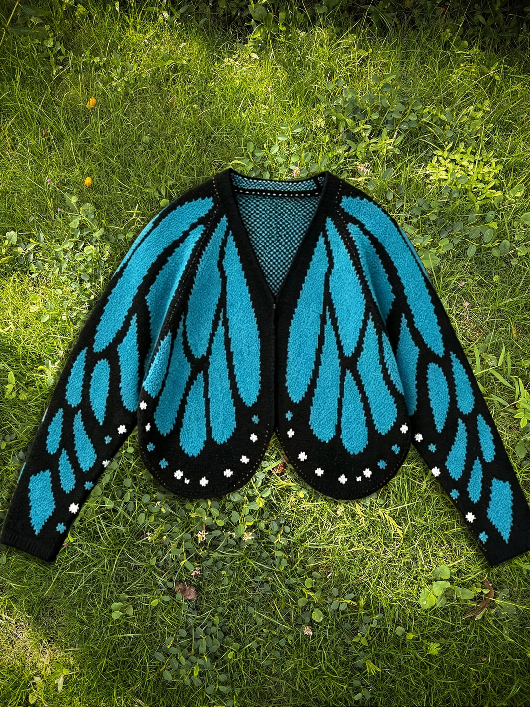 Butterfly Knit Cardigan, Open Front Long Sleeve Sweater