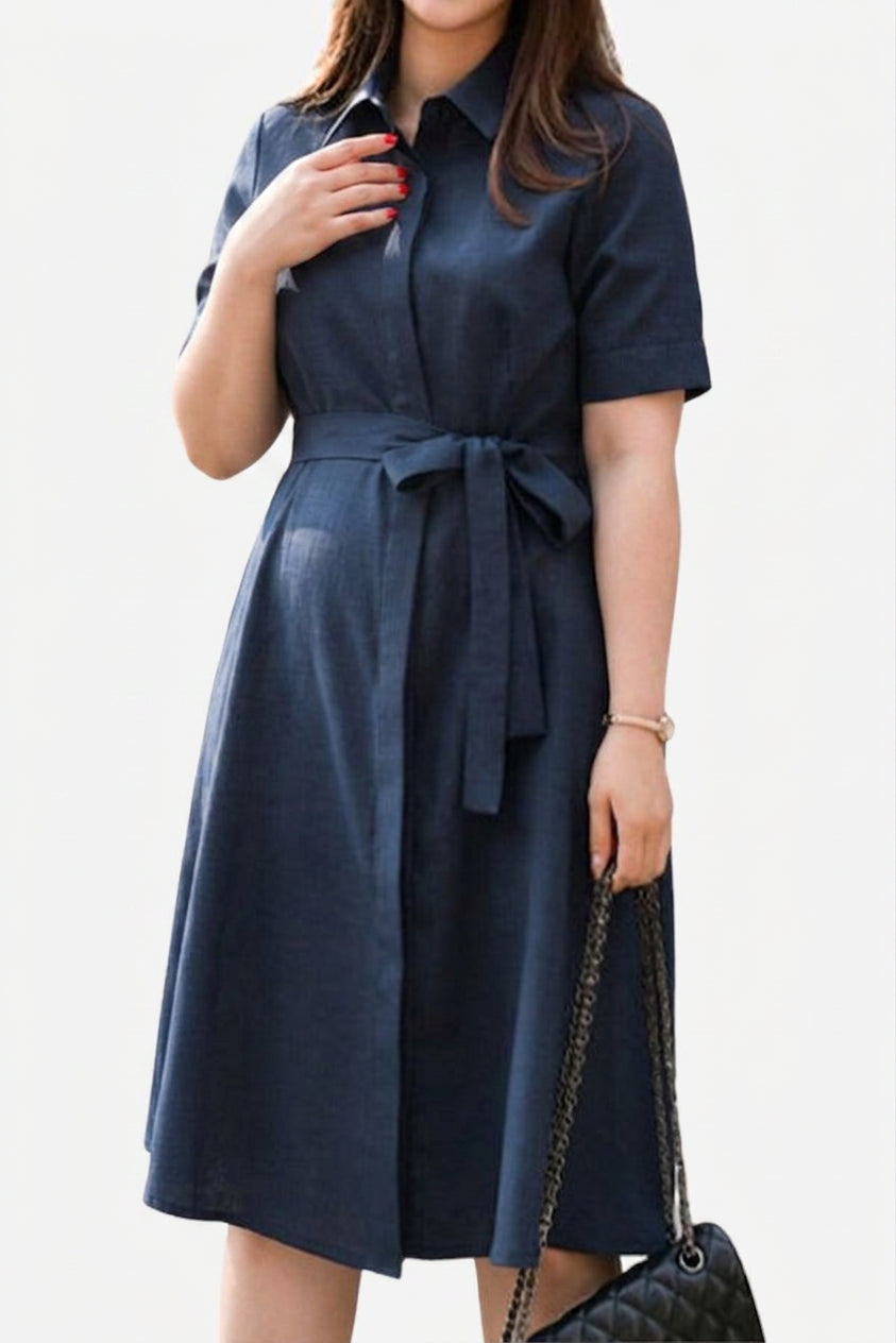 Cordelia - Navy Belted Shirt Dress