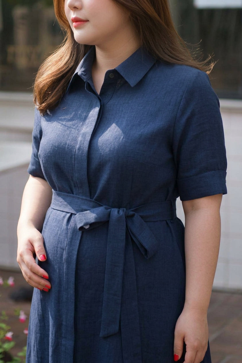 Cordelia - Navy Belted Shirt Dress