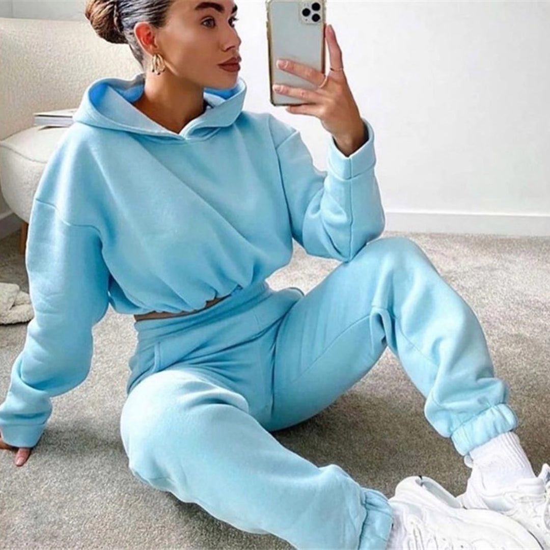 Woman in cropped hoodie and jogger set