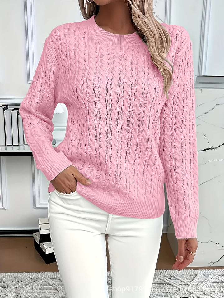 Twist Knit Sweater for Women, Round Neck Pullover Top