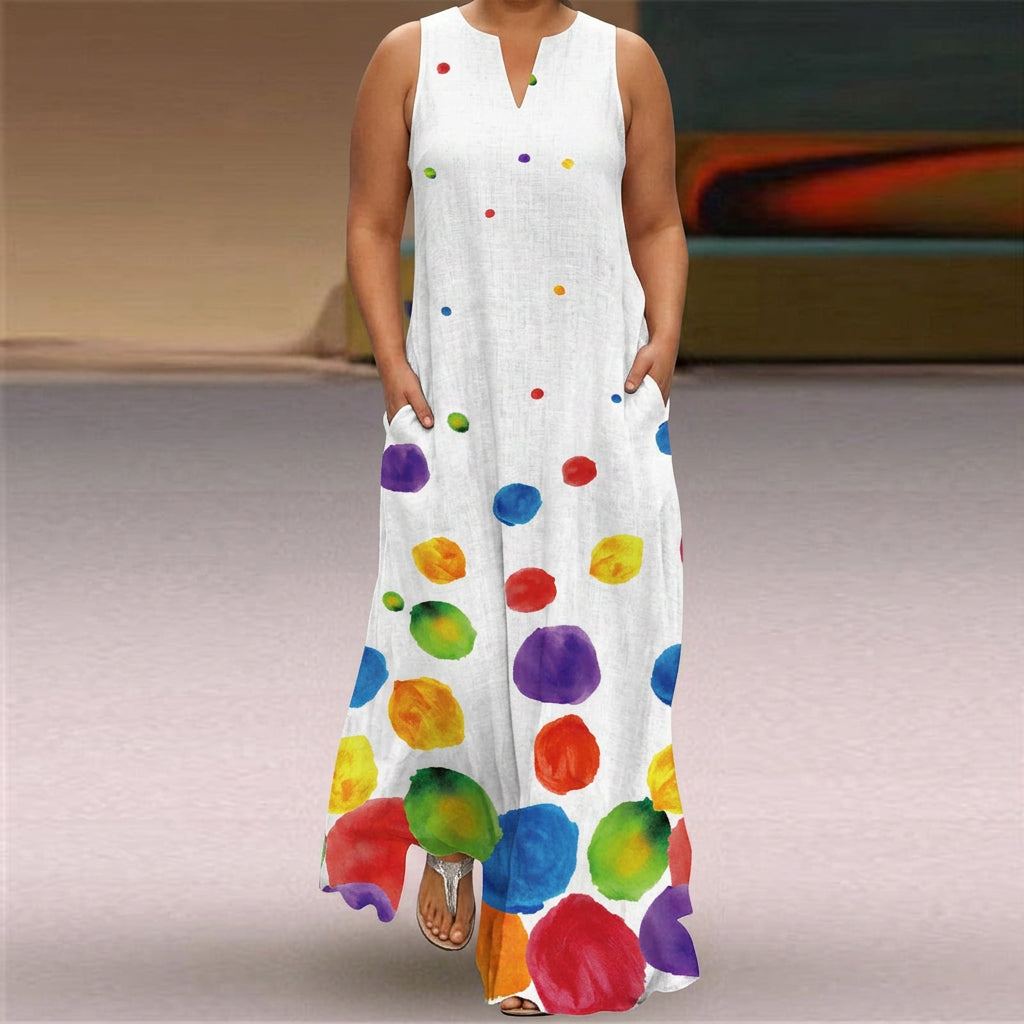 Dahlia | V-Neck Sleeveless Polka Maxi Dress