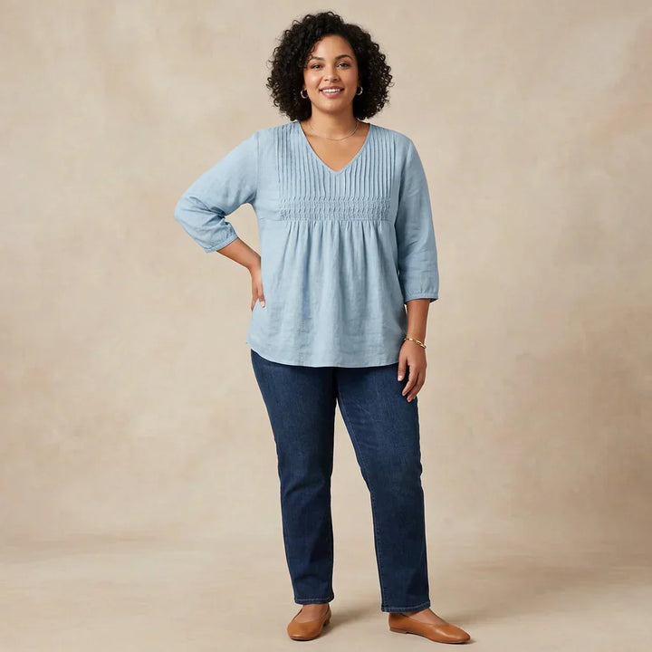 Tindra - Pure Linen Cotton Pleated Comfortable tunic