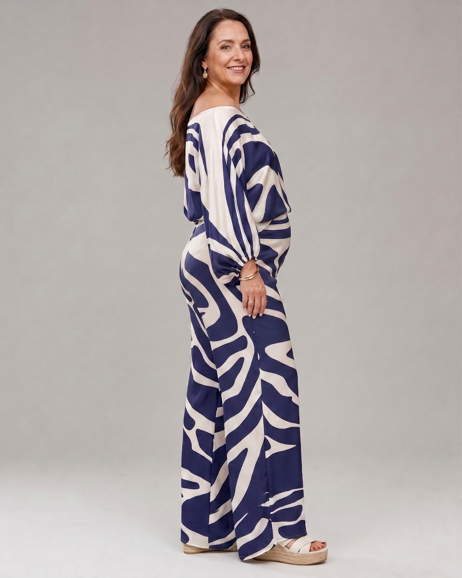 Calliope | Abstract Print Off Shoulder Top And Wide Leg Pants Set