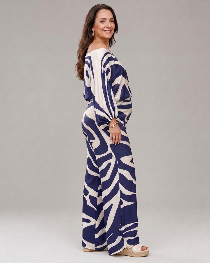 Calliope | Abstract Print Off Shoulder Top And Wide Leg Pants Set