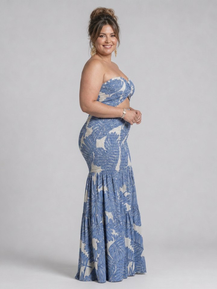 Edith | Strapless Two Piece Printed Maxi Dress Set