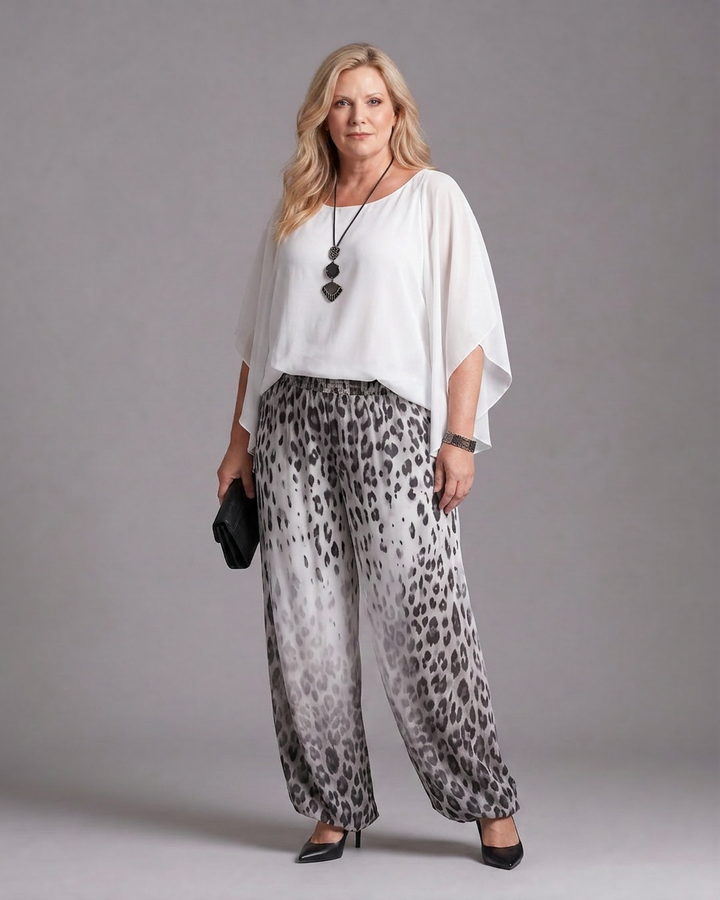 Vienne | Flowing Chiffon Top And Printed Wide Leg Pants Set