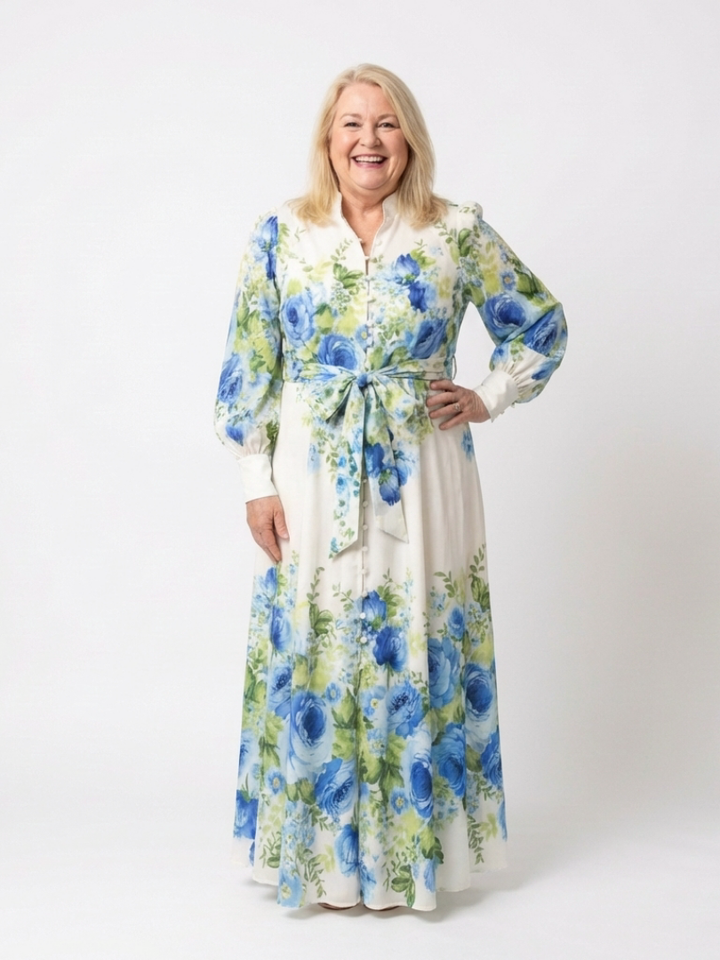 Laisa | Long Sleeve Floral Button Front Maxi Dress