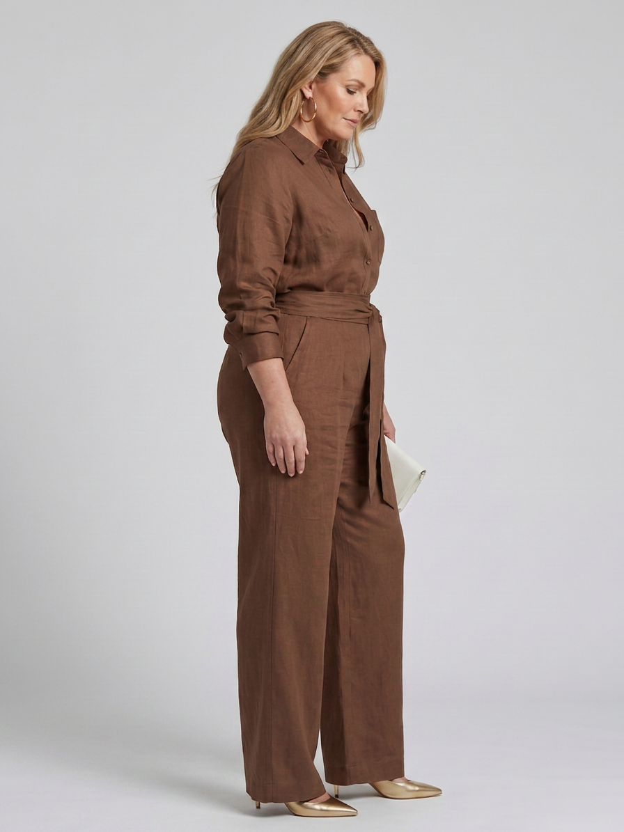 Bonnie | Long Sleeve Button Front Wide Leg Jumpsuit