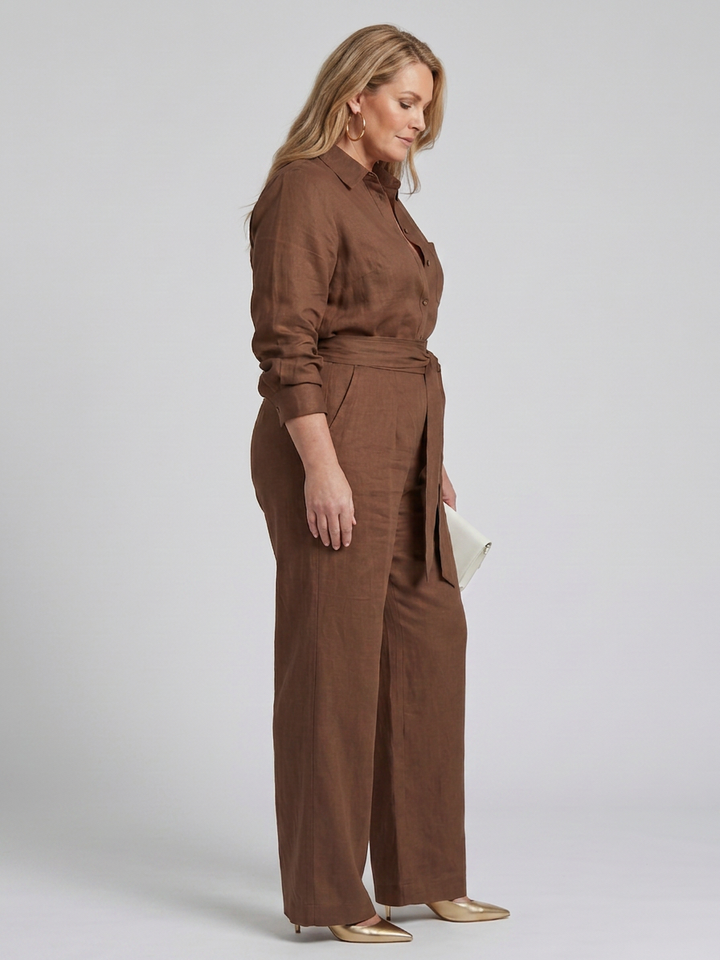 Bonnie | Long Sleeve Button Front Wide Leg Jumpsuit
