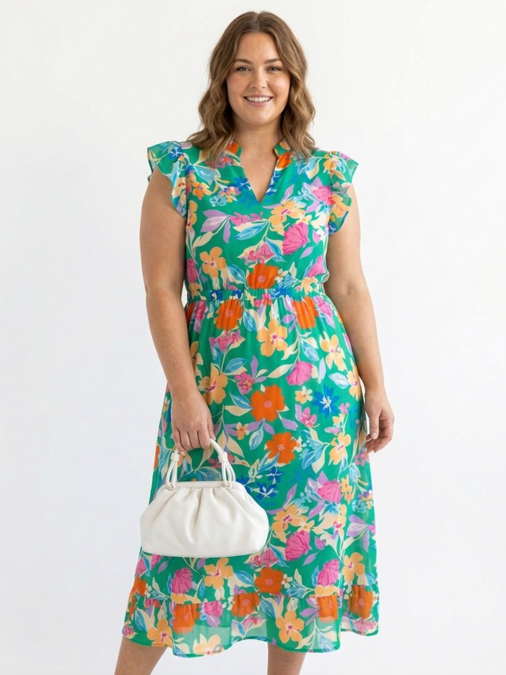 Theodora | Floral V-Neck Tiered Midi Dress