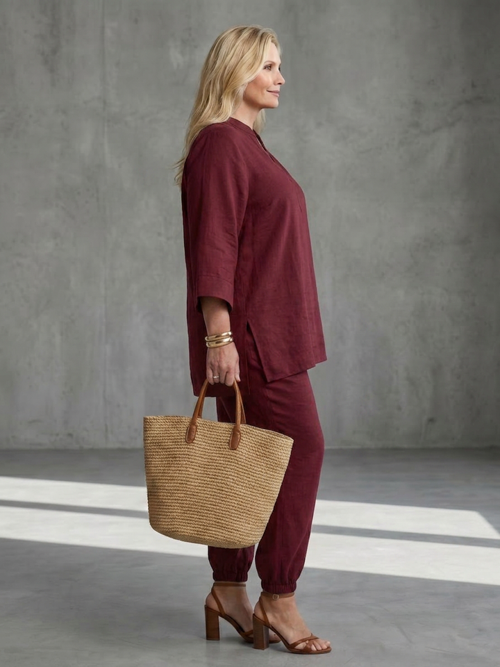 Heledd | V Neck Tunic Gathered Pant Set
