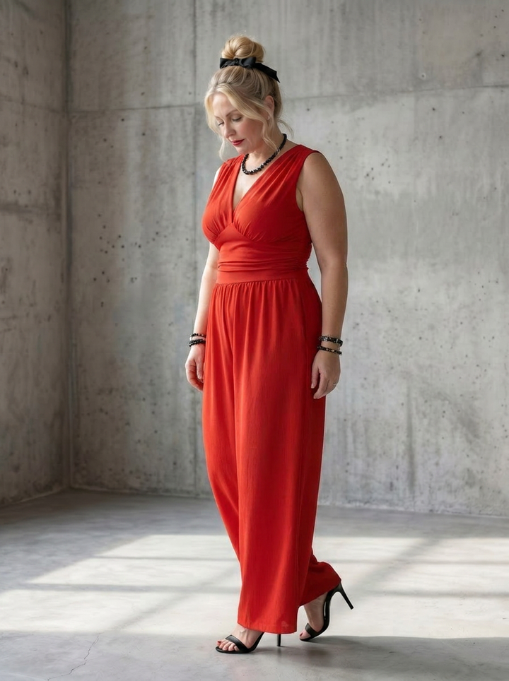 Tegan | Deep V Waist Defined Wide Leg Jumpsuit