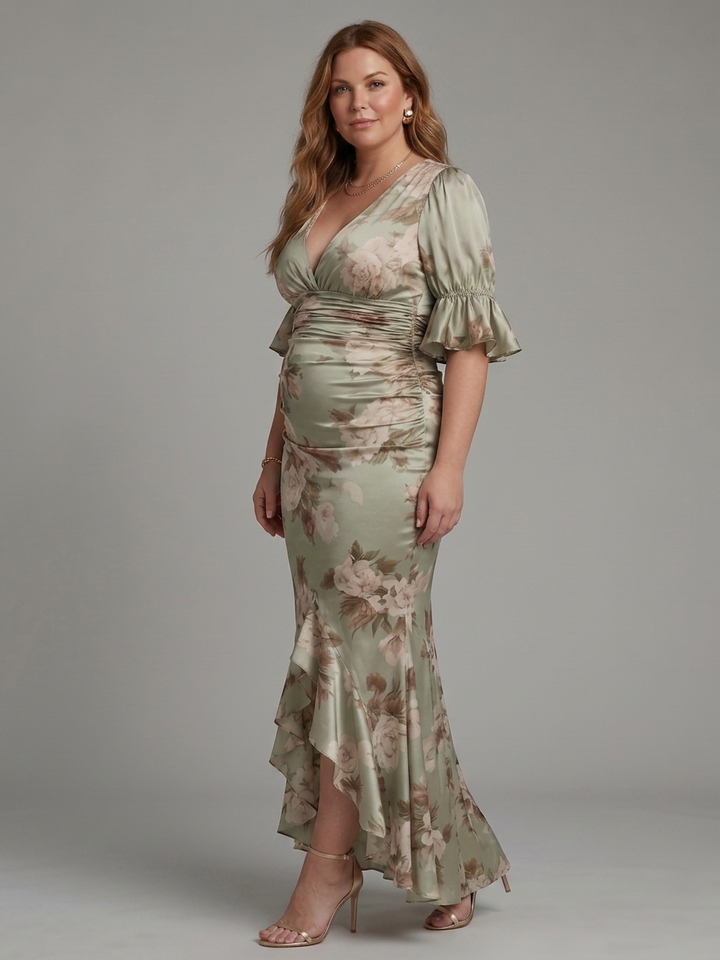 Wilhelmina | Short Sleeve V Neck Ruched Waist Midi Dress