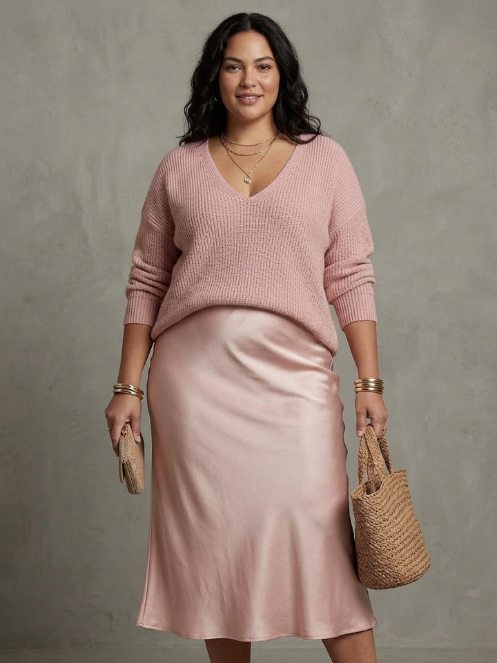 Ines | Bias Fall Satin Skirt Knit Layer Set