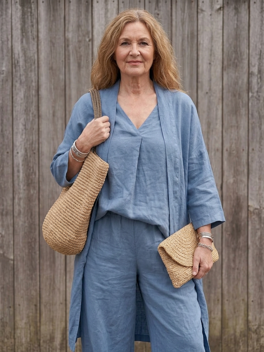 Juna | Loose Tunic Top Wide Leg Pant Set