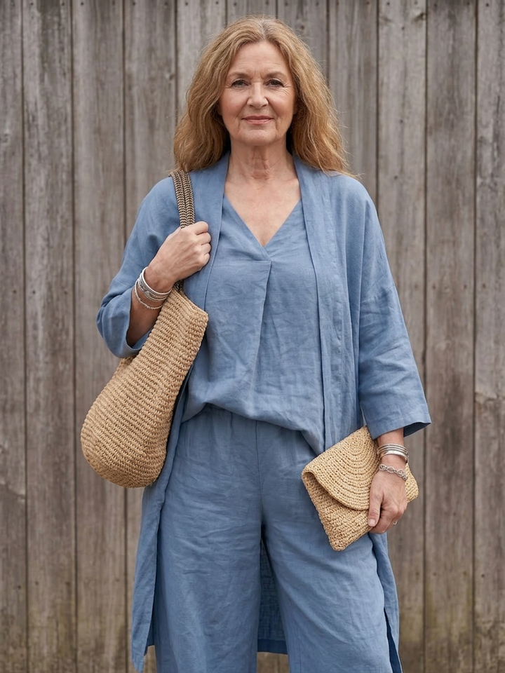 Juna | Loose Tunic Top Wide Leg Pant Set