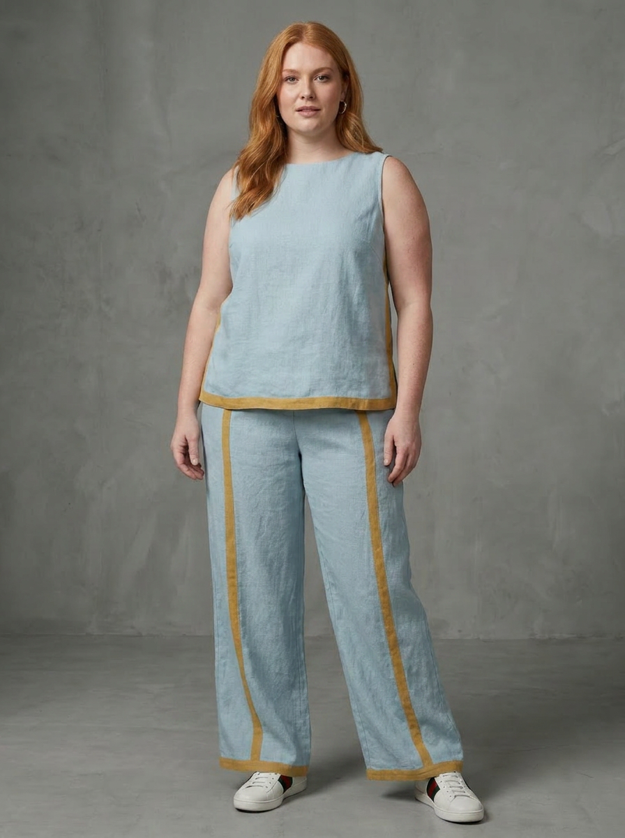 Yasmin | Sleeveless Top Wide Leg Contrast Pants Set