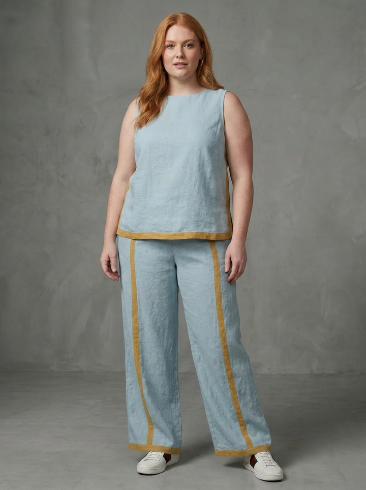 Yasmin | Sleeveless Top Wide Leg Contrast Pants Set
