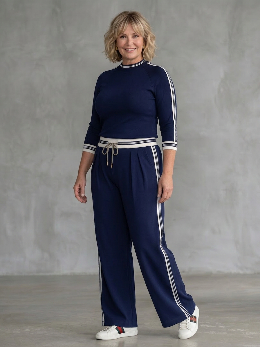 Alma | Fitted Long Sleeve Top Wide Leg Pants Set