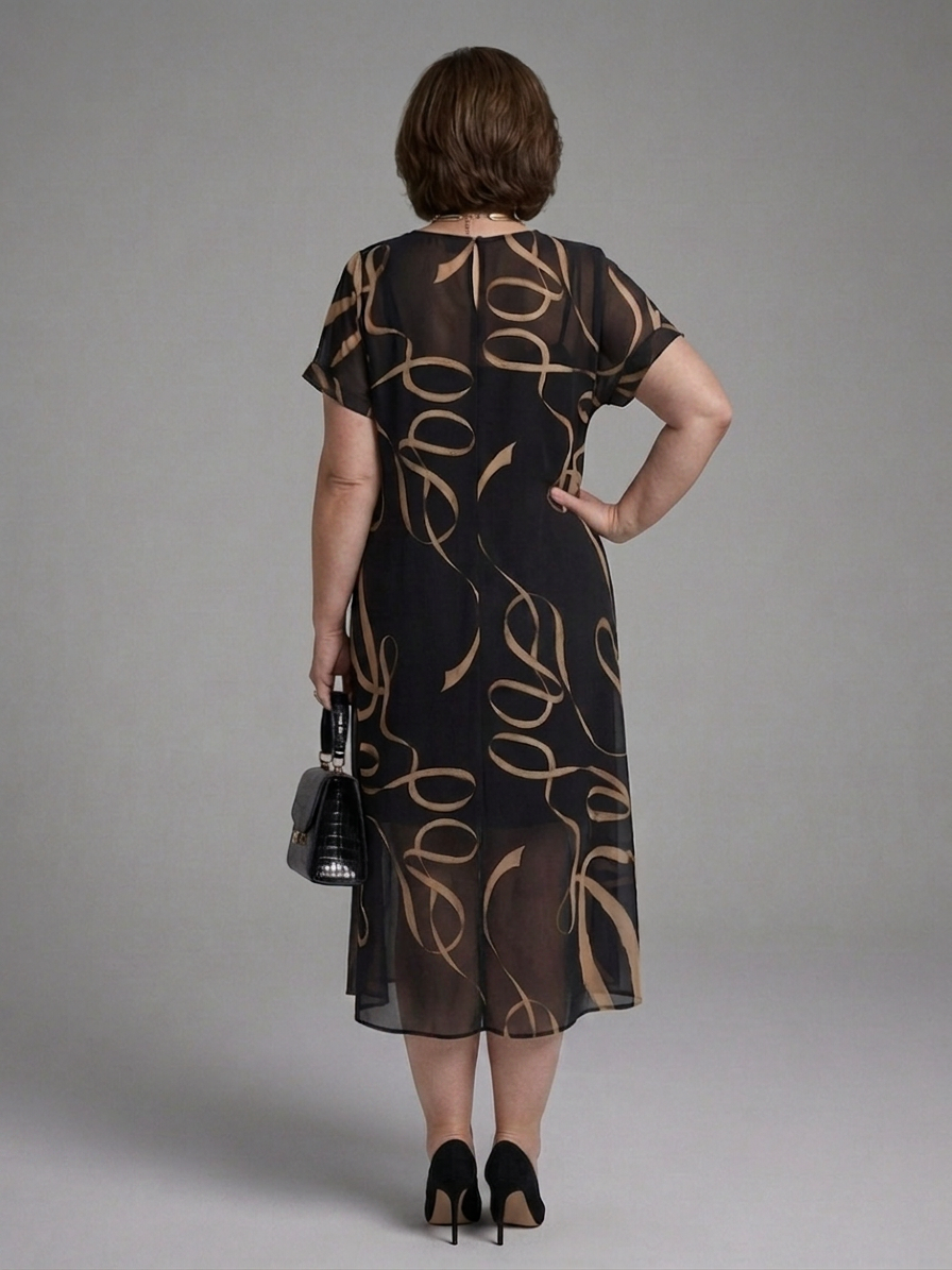 Rin | Abstract Midi Dress with Short Sleeves
