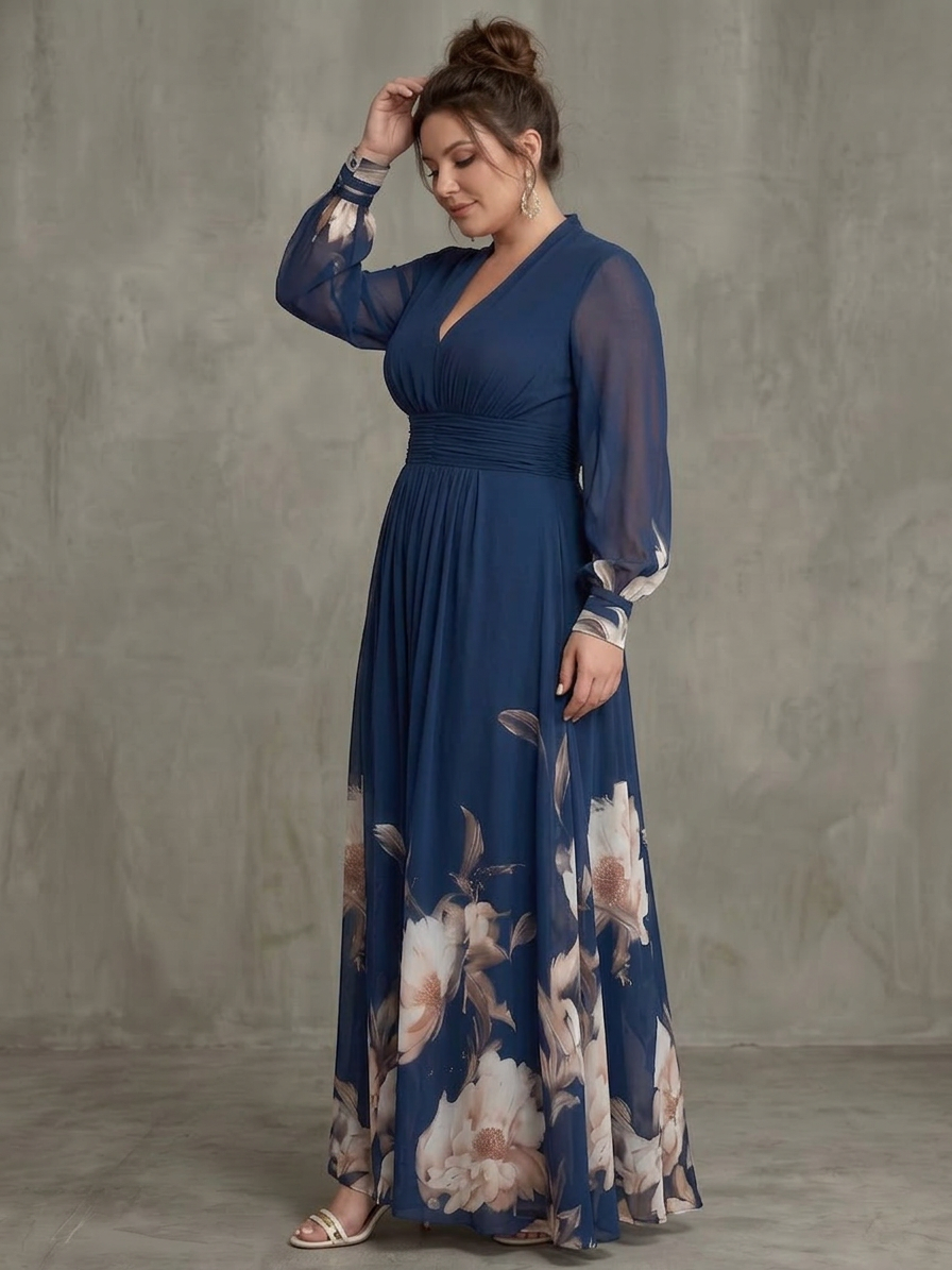 Etta | Pleated Sheer Sleeves Maxi Dress