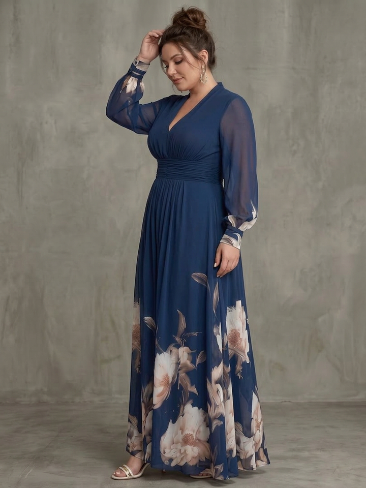 Etta | Pleated Sheer Sleeves Maxi Dress