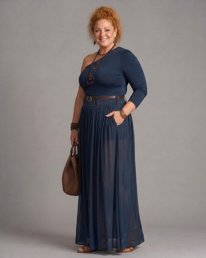 Tova | One Shoulder Fitted Top And Pleated Maxi Skirt Set