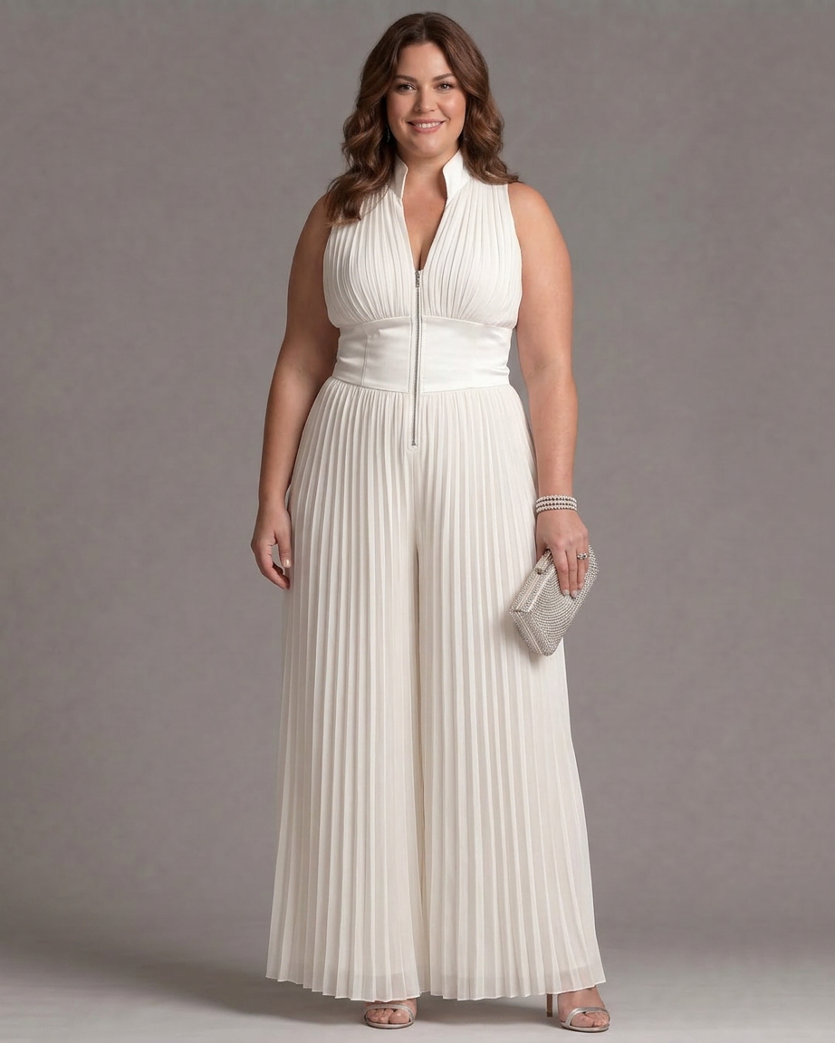 Eilwen | Pleated Halter Neck Wide Leg Jumpsuit