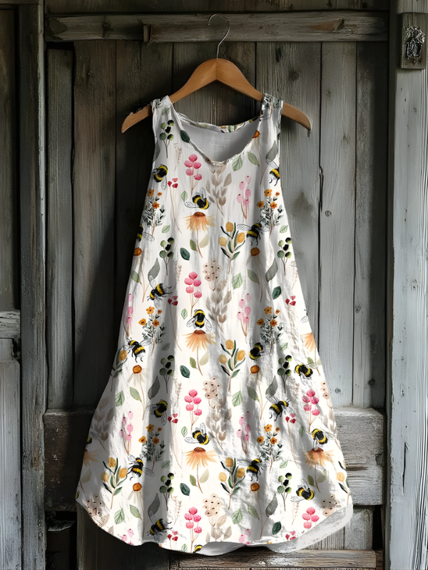 Amara - Wild Garden Bee Linen Dress