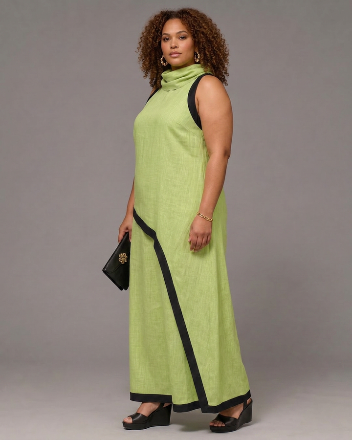 Genevieve | Contrast Trim Sleeveless Layered Top And Wide Leg Pants Set