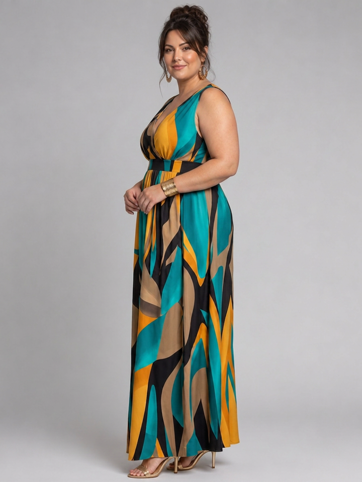 Saskia | Sleeveless Abstract Print Maxi Dress