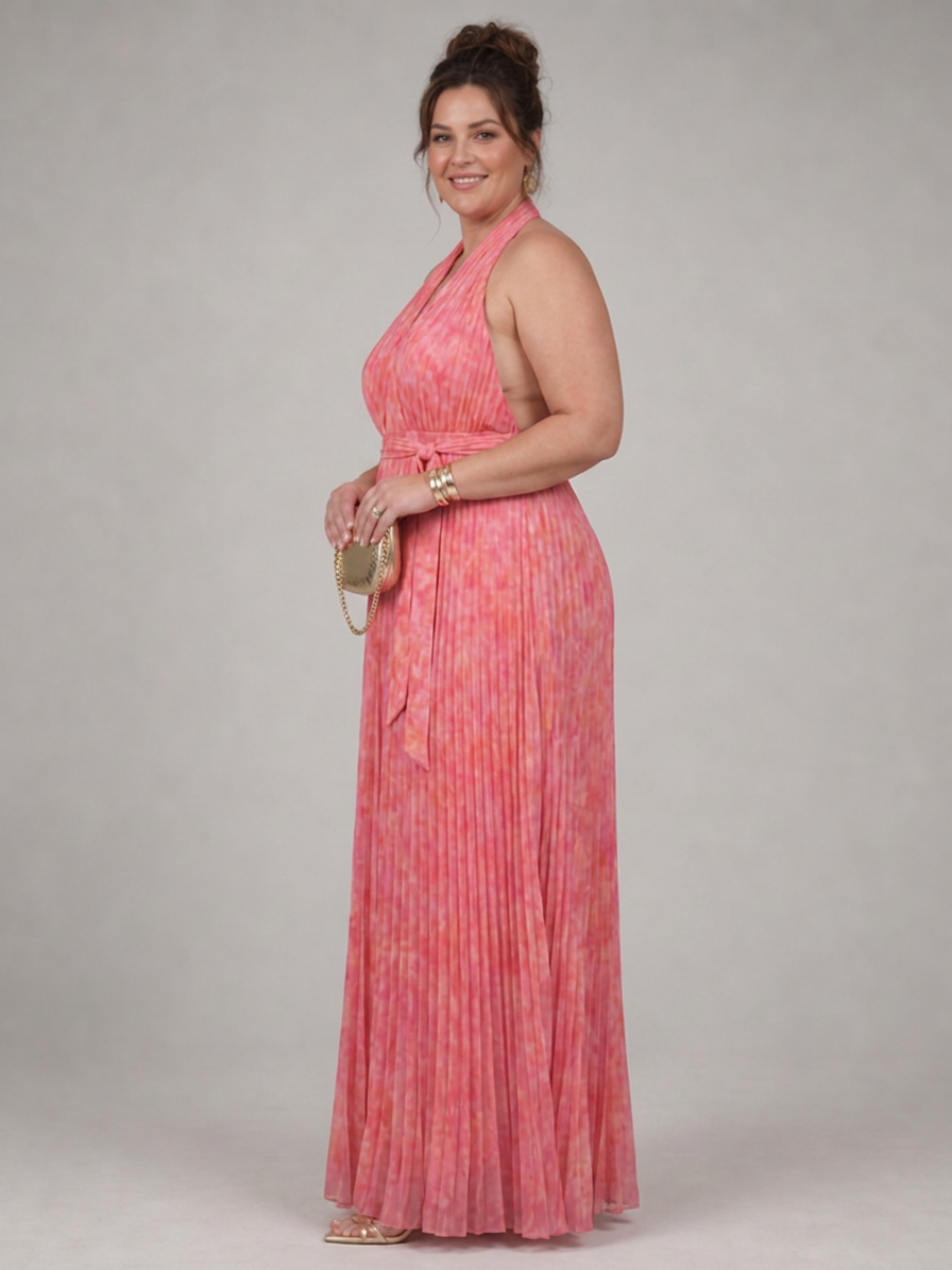 Cordelia | Halter Neck Pleated Skirt Maxi Dress