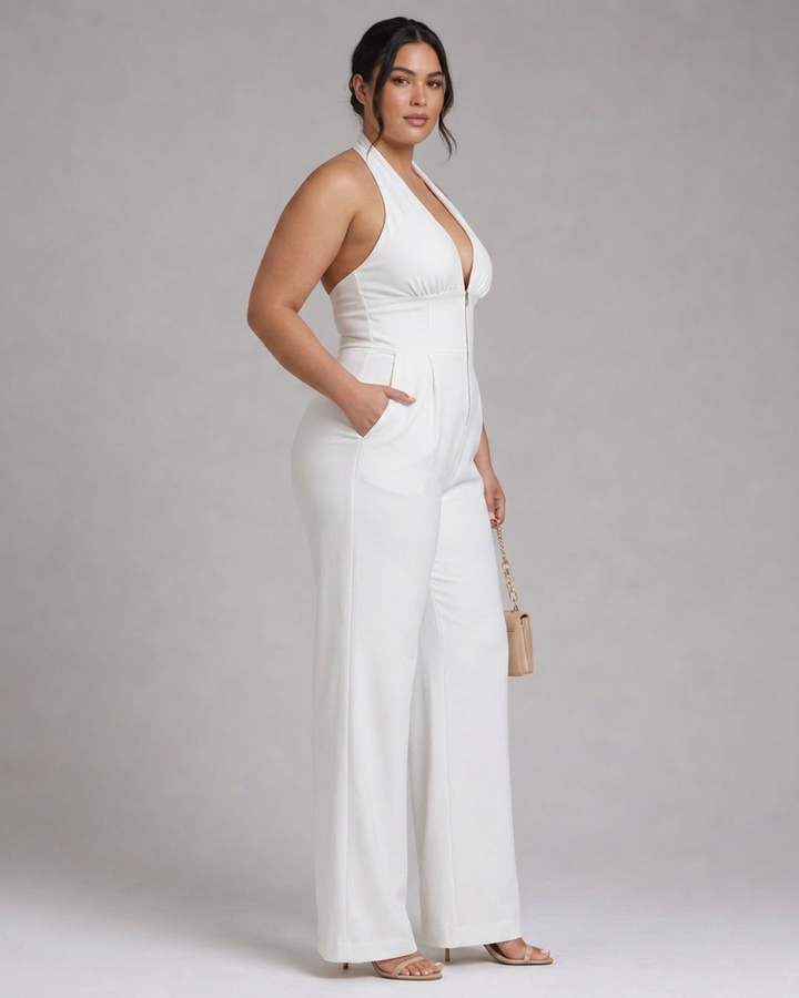 Amina | Halter Neck Wide Leg Sleeveless Jumpsuit