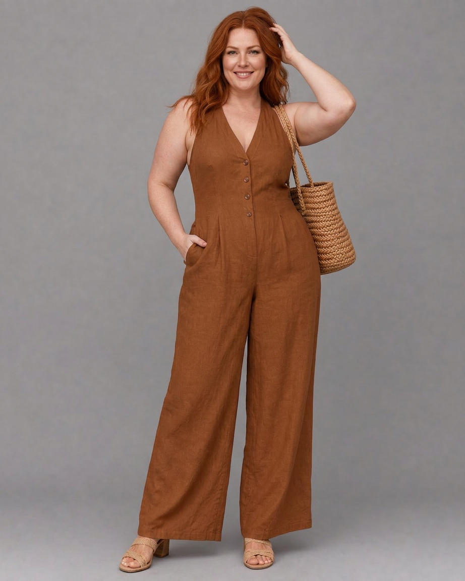 Vita | Button Front Sleeveless Wide Leg Relaxed Jumpsuit