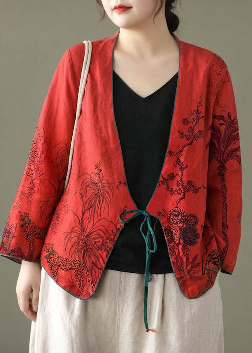 Pernille - Women Red Embroideried Long sleeve Linen Shirt