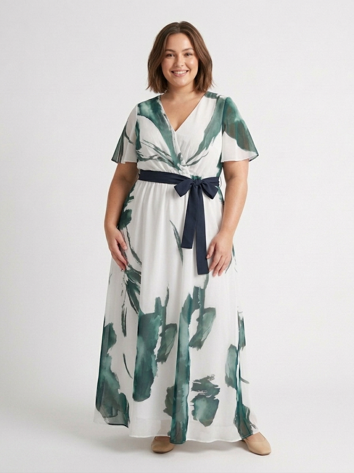 Livia | Flutter Sleeve Belted Maxi Dress