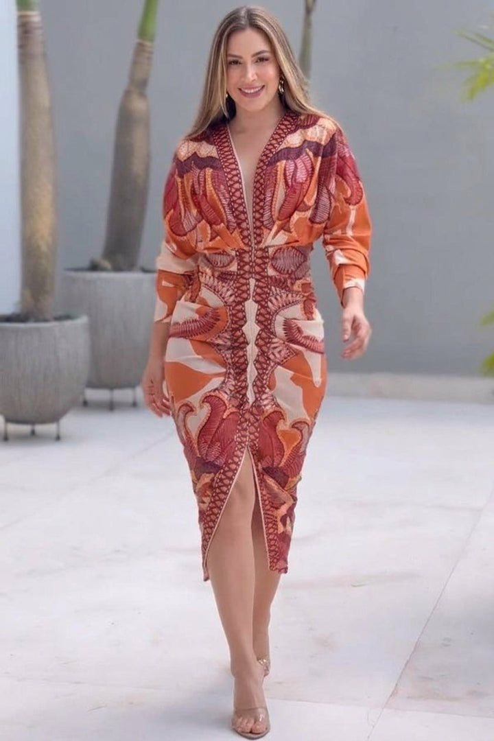 Signy | Sun Escape Unique Print Dolman Midi Dress
