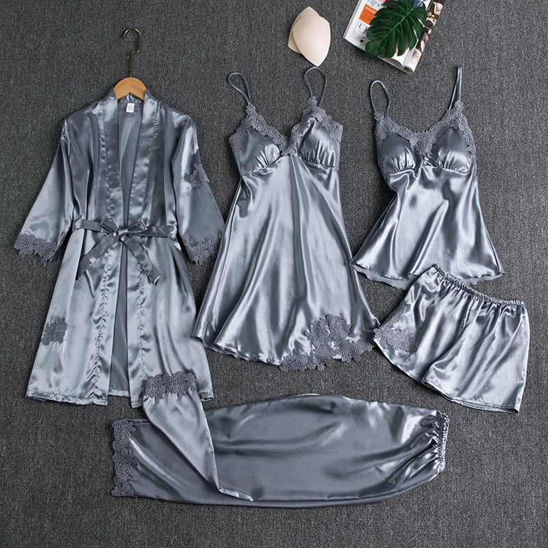 Selma | 5-Piece Silk Lace Nightwear Set