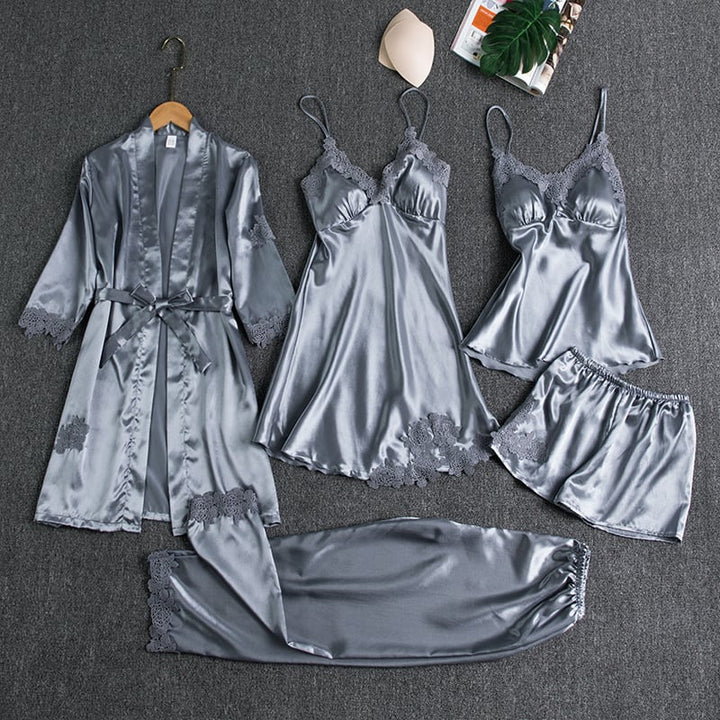 Selma | 5-Piece Silk Lace Nightwear Set