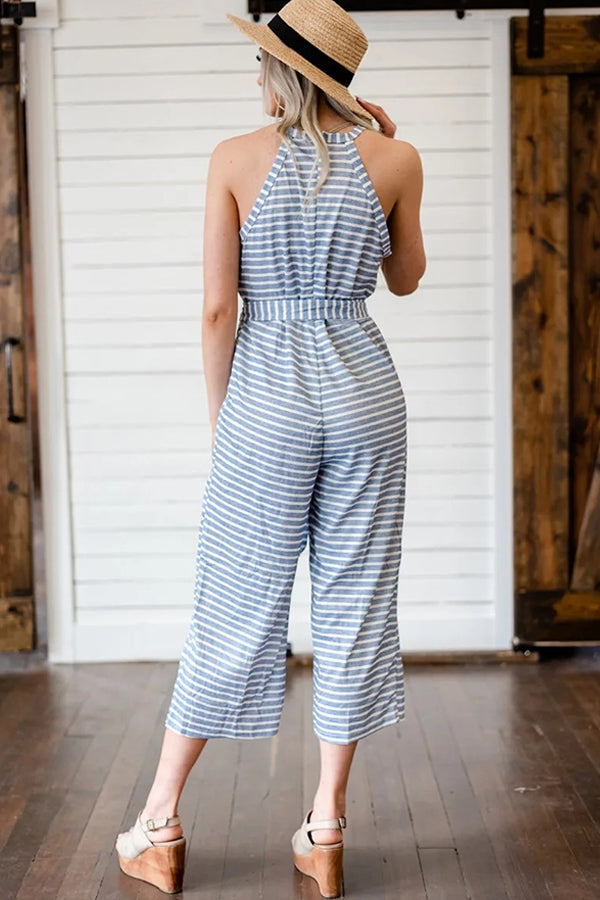Olwen - Pretty Striped Tie Waist Jumpsuit