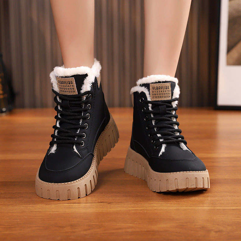 Lace-Up Snow Boots for Women, Fleece-Lined Plush Ankle Boots