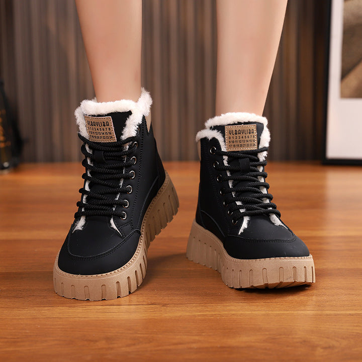 Lace-Up Snow Boots for Women, Fleece-Lined Plush Ankle Boots