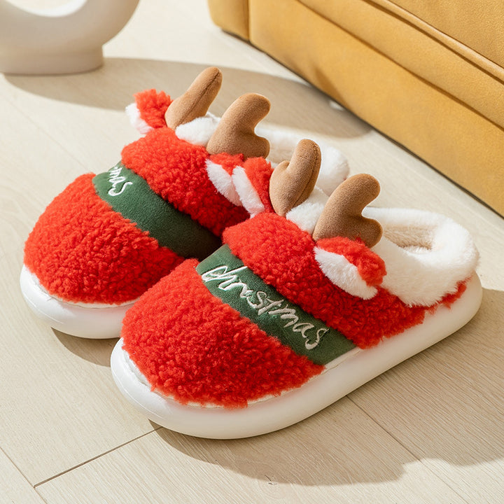 Christmas Elk Slippers, Soft Slip-On Bedroom Shoes