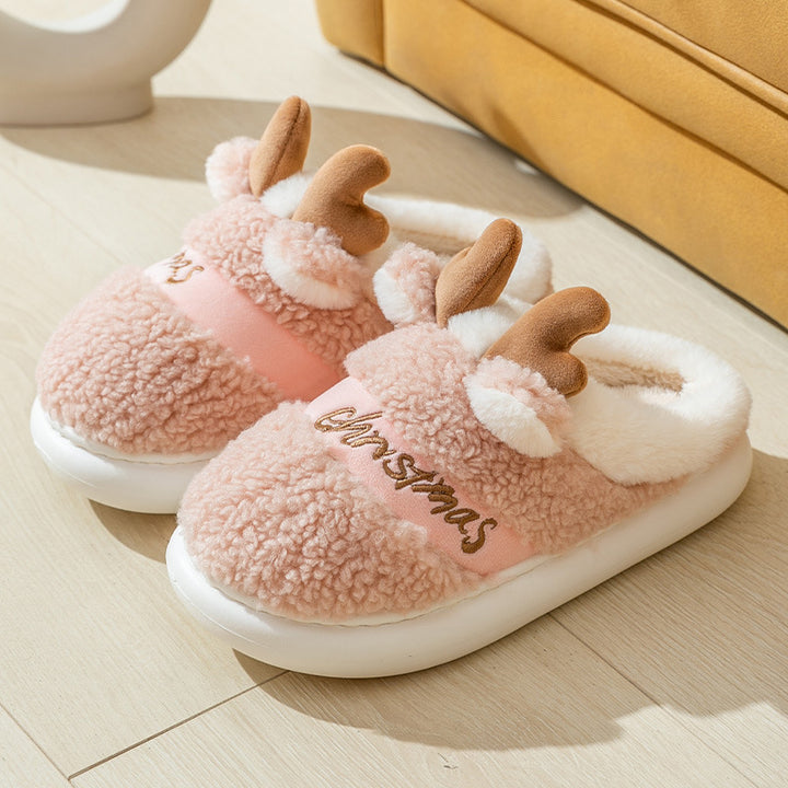 Christmas Elk Slippers, Soft Slip-On Bedroom Shoes